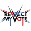 A red white and blue star with the words " respect my vote ".